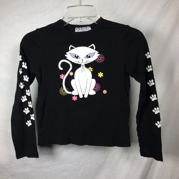 Self Esteem Girls Black Graphics Cat Top - Picture 1 of 8